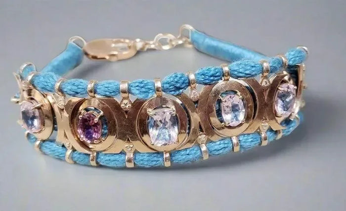 Rose Gold Vermeil Luxury Cord Bracelet - Morganites, Tourmalines & Diamonds Studded - K Jewelry Accessories
