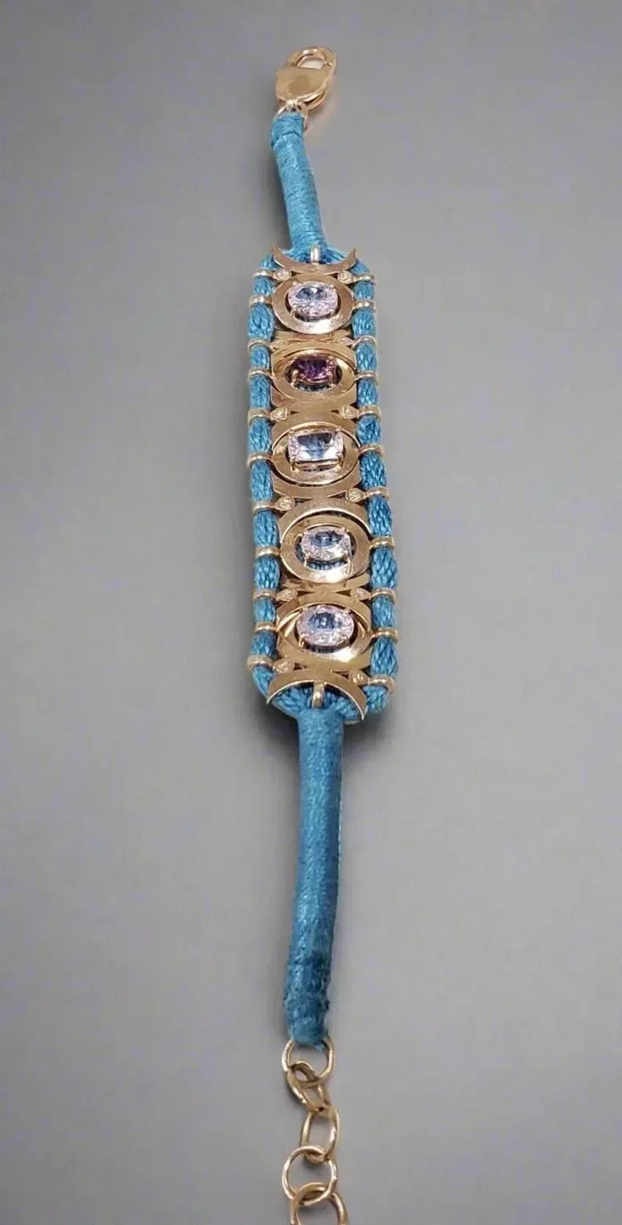 Rose Gold Vermeil Luxury Cord Bracelet - Morganites, Tourmalines & Diamonds Studded - K Jewelry Accessories