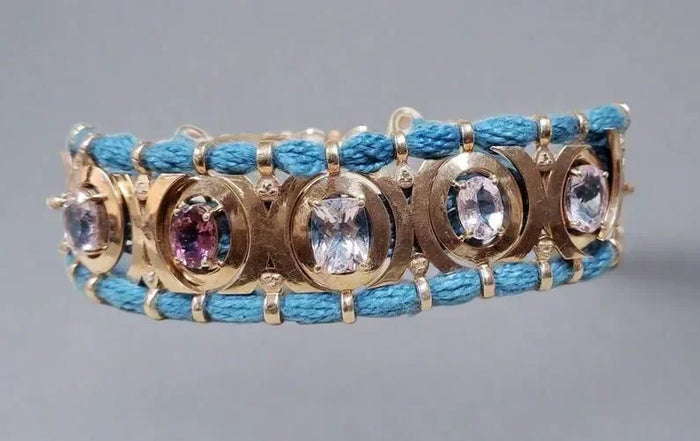 Rose Gold Vermeil Luxury Cord Bracelet - Morganites, Tourmalines & Diamonds Studded - K Jewelry Accessories