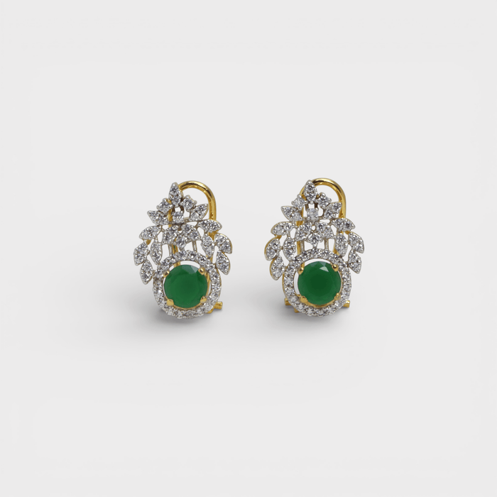 Royal Green & Diamond - Style Leaf Studs - Monis Anas Jewellers