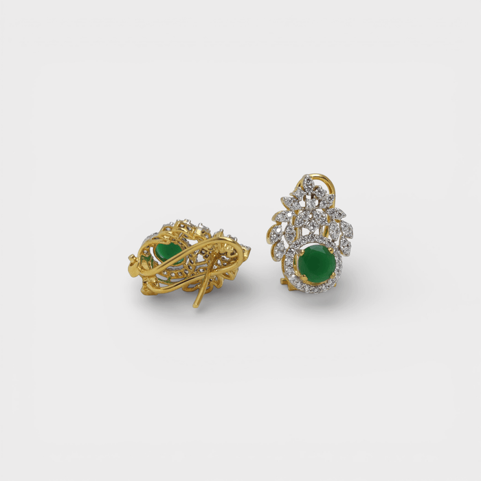 Royal Green & Diamond - Style Leaf Studs - Monis Anas Jewellers