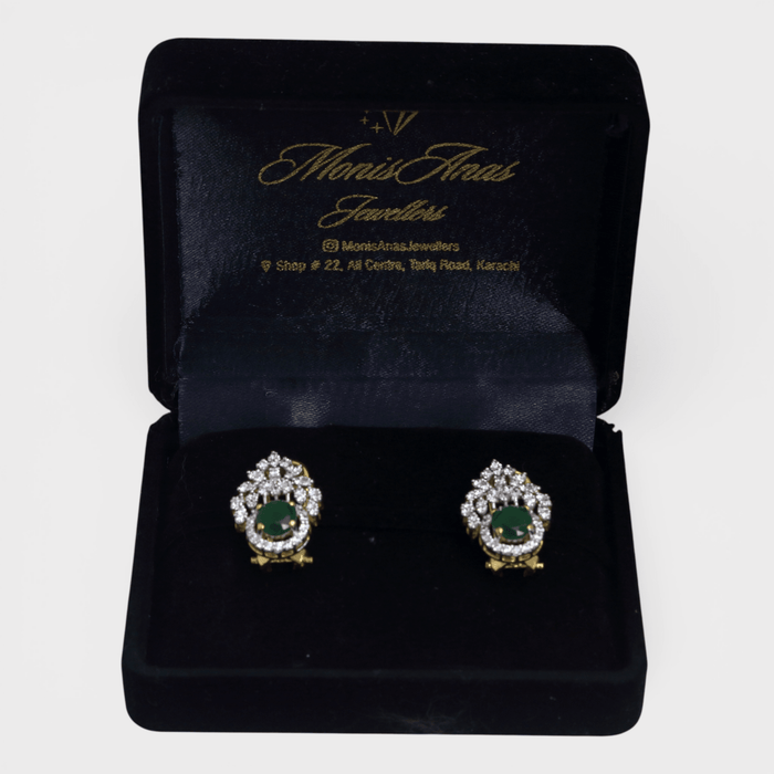Royal Green & Diamond - Style Leaf Studs - Monis Anas Jewellers