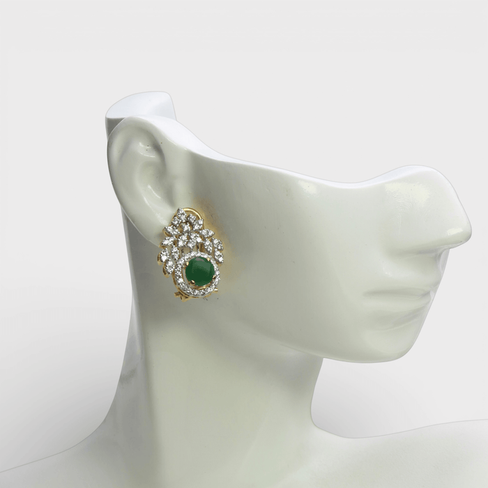 Royal Green & Diamond - Style Leaf Studs - Monis Anas Jewellers