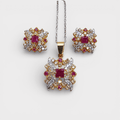 Ruby Floral Bloom Set – Pendant & Earrings - Monis Anas Jewellers