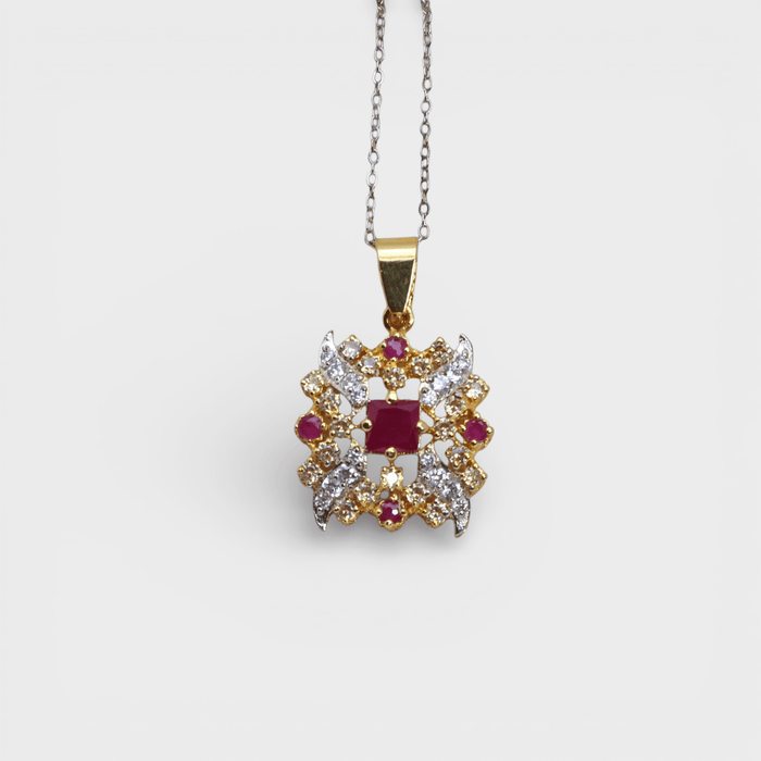 Ruby Floral Bloom Set – Pendant & Earrings - Monis Anas Jewellers