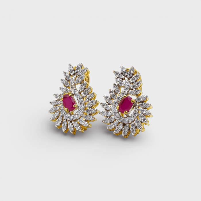 Ruby Floral Petal Drop Earrings - Monis Anas Jewellers