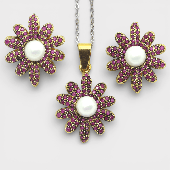 Ruby Pearl Daisy Set - Monis Anas Jewellers