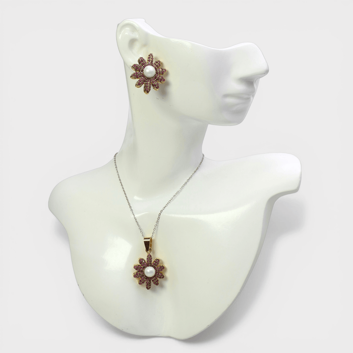 Ruby Pearl Daisy Set - Monis Anas Jewellers