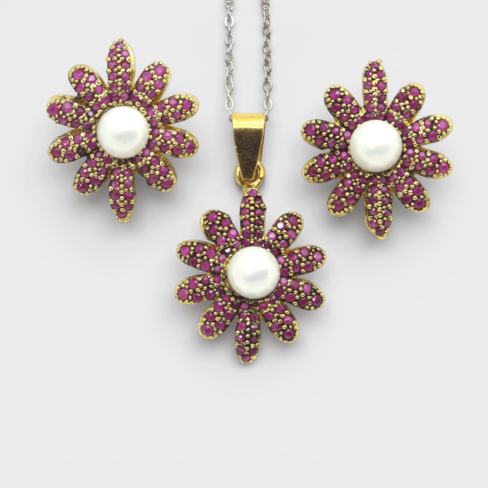 Ruby Pearl Daisy Set - Monis Anas Jewellers