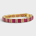 Ruby Red Tennis Bracelet – Emerald-Cut Gems - Gold Plated - Monis Anas Jewellers