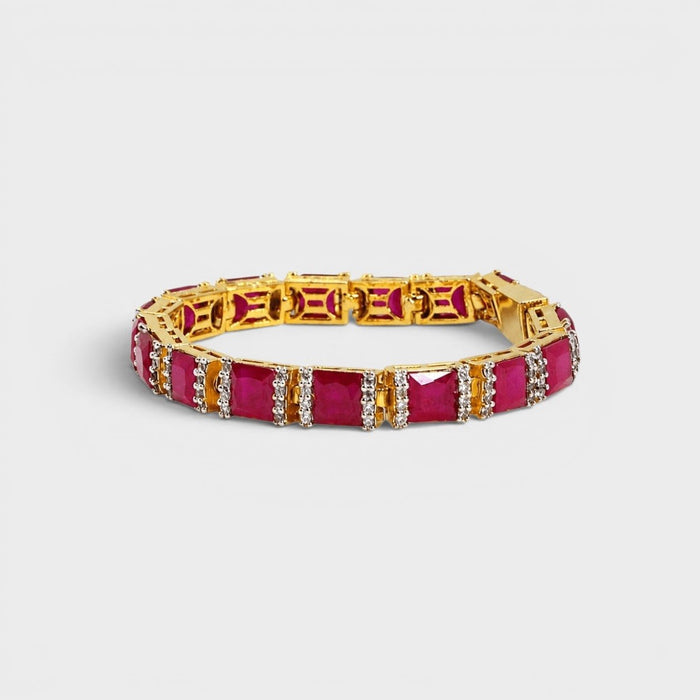 Ruby Red Tennis Bracelet – Emerald-Cut Gems - Gold Plated - Monis Anas Jewellers