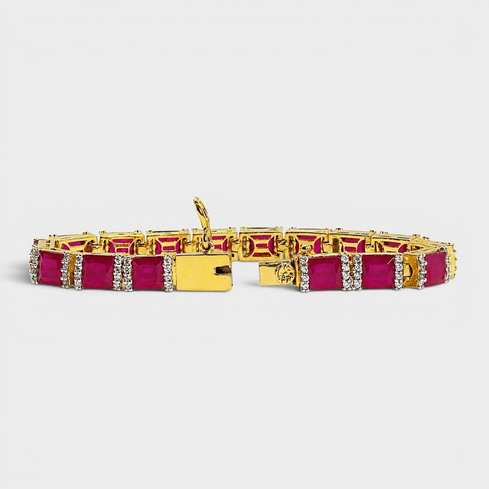 Ruby Red Tennis Bracelet – Emerald-Cut Gems - Gold Plated - Monis Anas Jewellers