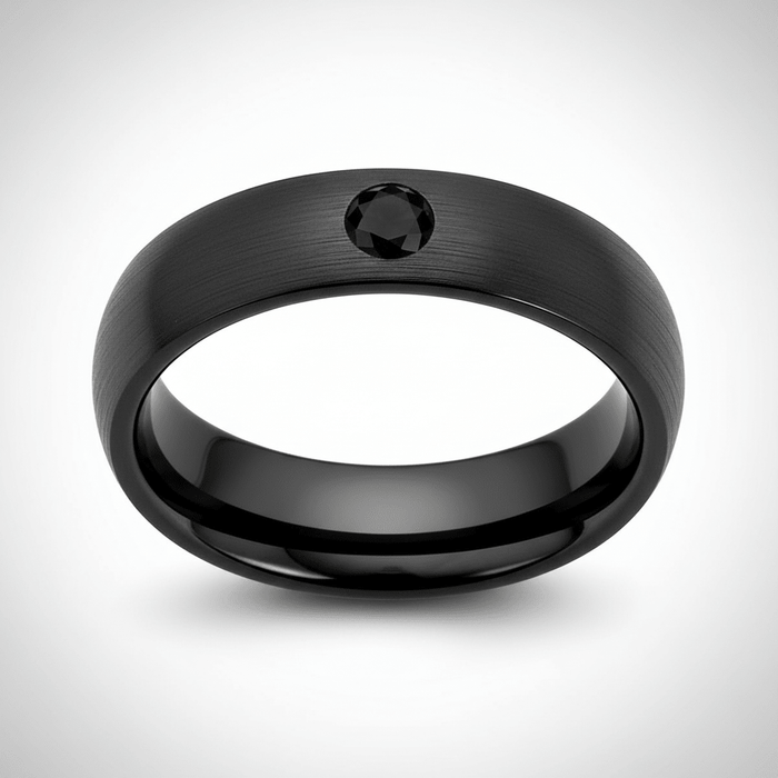 SANCHO — Center-through axial view — men's tungsten wedding ring.