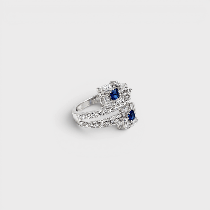 Sapphire Deco Bypass Ring - Monis Anas Jewellers