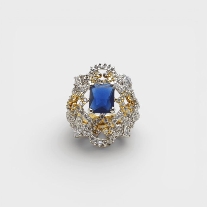 Sapphire Fleur - de - Lis Halo Ring - Monis Anas Jewellers
