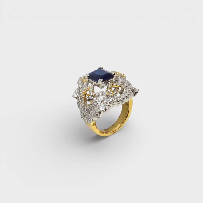 Sapphire Fleur - de - Lis Halo Ring - Monis Anas Jewellers