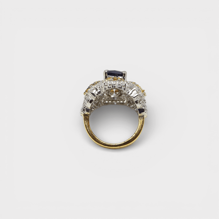 Sapphire Fleur - de - Lis Halo Ring - Monis Anas Jewellers