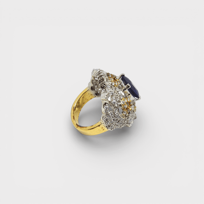 Sapphire Fleur - de - Lis Halo Ring - Monis Anas Jewellers