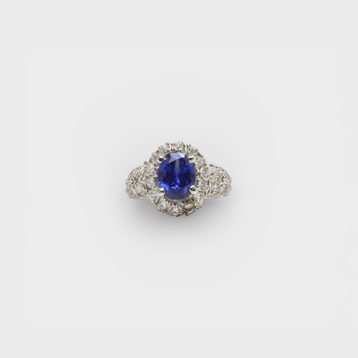 Sapphire Starburst Halo Ring - Monis Anas Jewellers