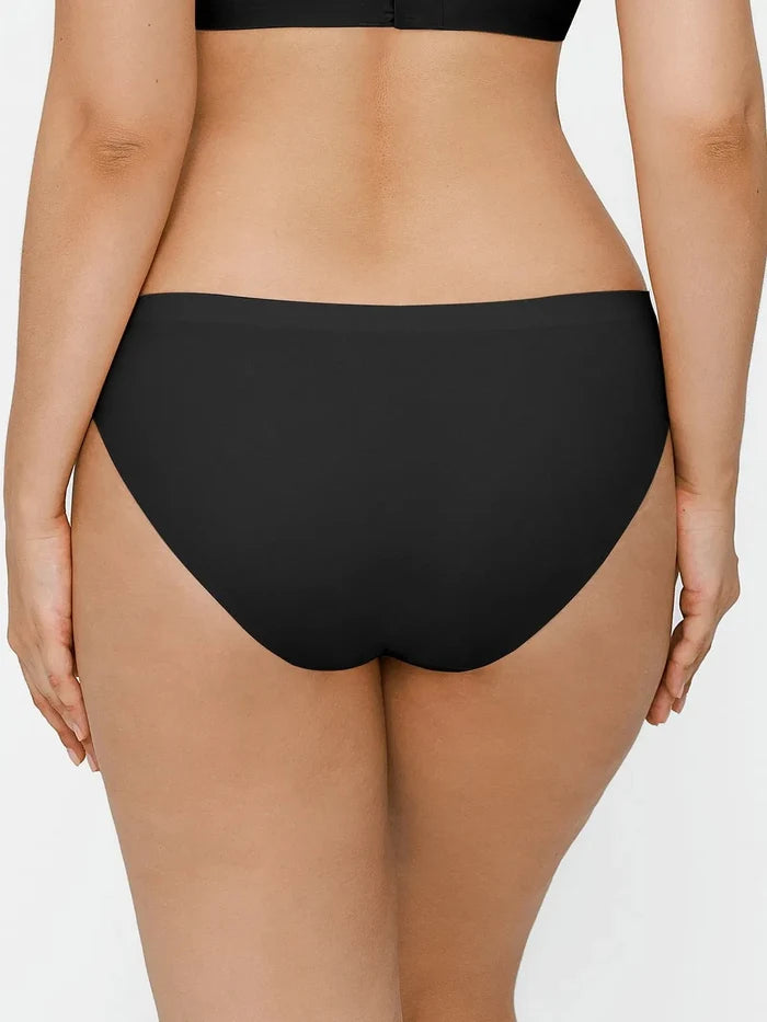 Black Seamless High-Stretch Bikini, women's underwear with a comfortable wide waistband and minimalist bikini design.