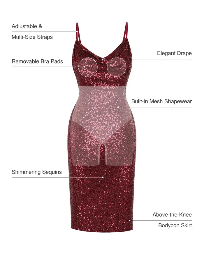 Popilush® Sequin Cowl Neck Sculpting Mini Dress