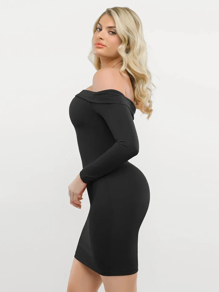 Popilush® Christmas Party Cocktail Evening Gown Shapewear Long Sleeve Off-the-Shoulder Bodycon Mini Dress