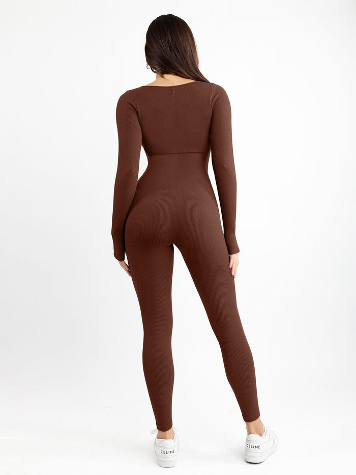 Popilush® Yoga Activewear Jumpsuit Shapewear Seamless Long Sleeve & Square Neck Sleeveless Jumpsuits