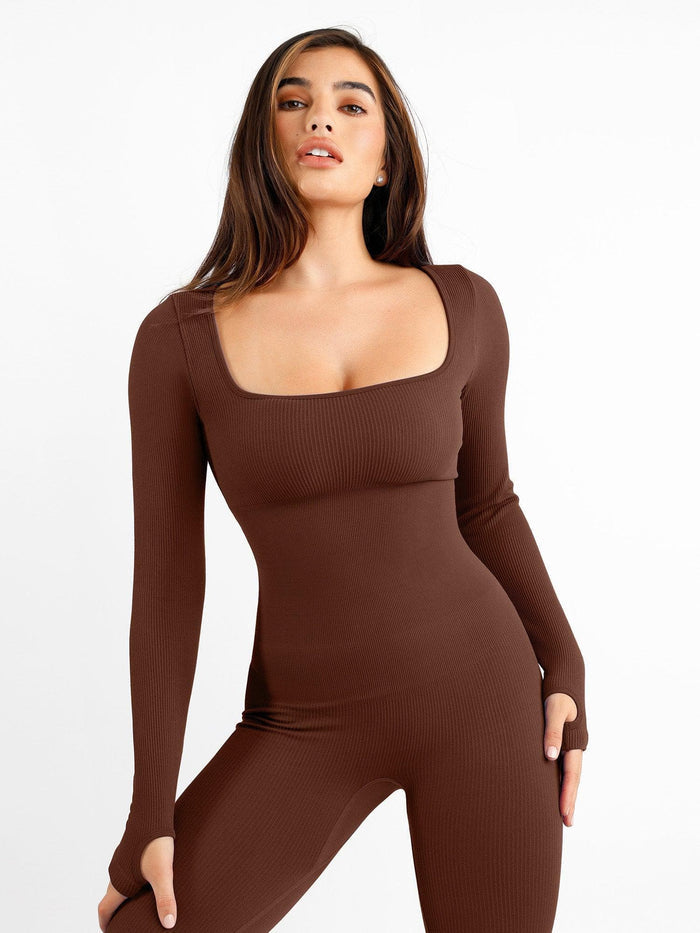Popilush® Yoga Activewear Jumpsuit Shapewear Seamless Long Sleeve & Square Neck Sleeveless Jumpsuits