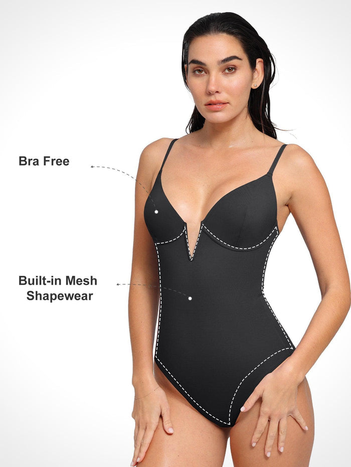Popilush® Tummy Control One Piece Swimwear Shapewear Solid Sculpting One-Piece Swimsuit