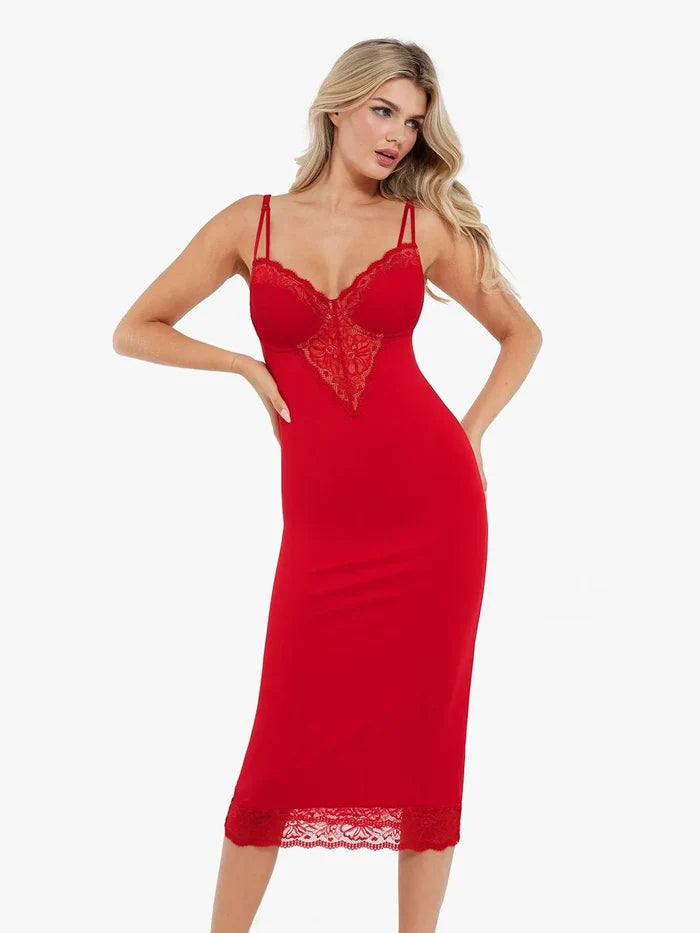 Popilush® Shapewear Tummy Control Lace Inset Midi Dress
