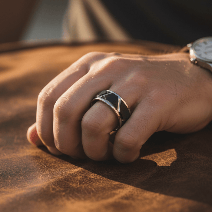 SILVERTROID — lifestyle on hand — men's tungsten carbide wedding ring | Aydins Jewelry