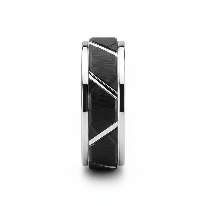 SILVERTROID — angled view — men's tungsten carbide wedding ring | Aydins Jewelry
