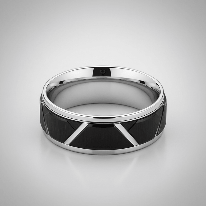 SILVERTROID — alternate angle — men's tungsten carbide wedding ring | Aydins Jewelry