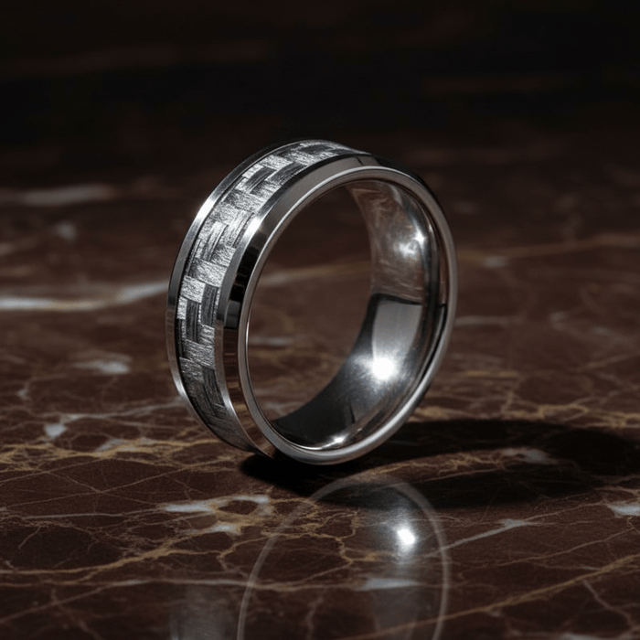 SKYLO — detail view — men's tungsten carbide wedding ring | Aydins Jewelry