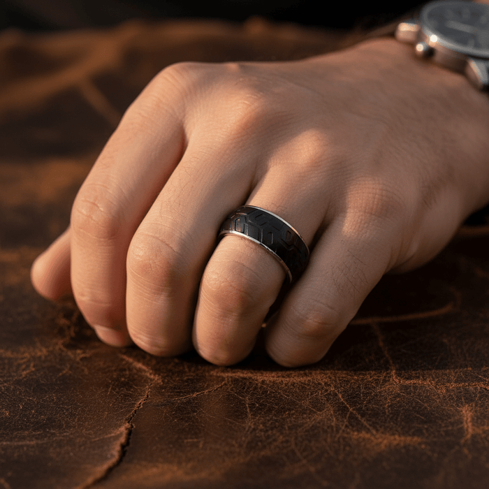 SLAYER — lifestyle on hand — men's tungsten carbide wedding ring | Aydins Jewelry