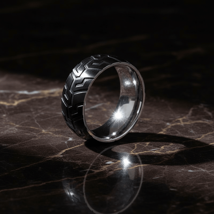 SLAYER — detail view — men's tungsten carbide wedding ring | Aydins Jewelry