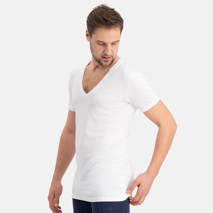 Slimfit T-Shirts Vigo Diepe V-hals - Wit