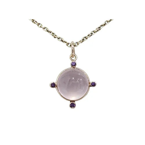 Smooth Rose Quartz and Amethyst Pendant in 14K Gold