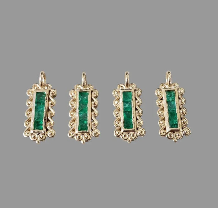 Solid 14k Gold Emerald Charm, Elegant Green Gemstone