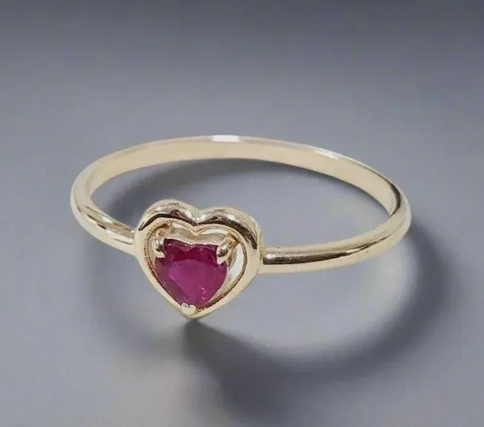 Solid 14k Gold Ruby Heart Ring – Dainty Stacking Ring - K Jewelry Accessories