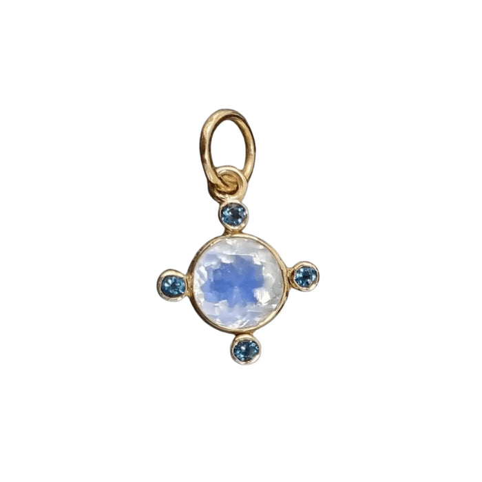 Solid Gold London Blue Topaz & Rainbow Moonstone Pendant 14k - K Jewelry Accessories