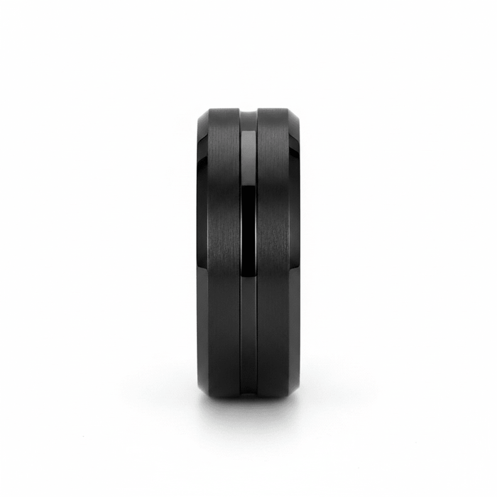 SQUAD — angled view — men's tungsten carbide wedding ring | Aydins Jewelry