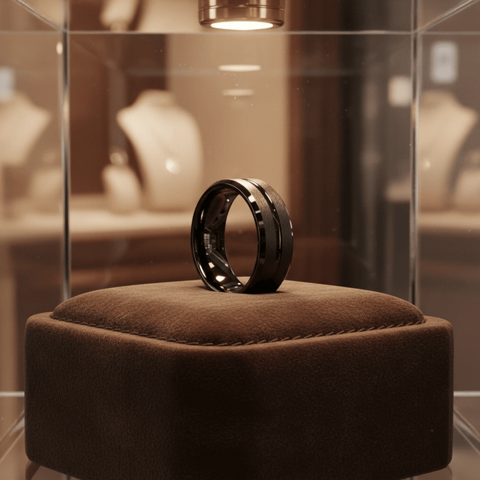 SQUAD — display shot — men's tungsten carbide wedding ring | Aydins Jewelry