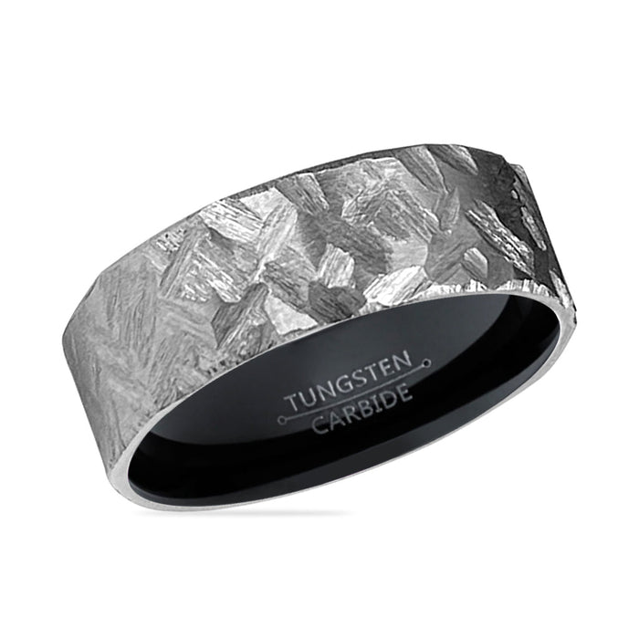 STALLION | Black Ring, Silver Titanium Ring, Hammered, Flat - Rings - Aydins Jewelry - 2