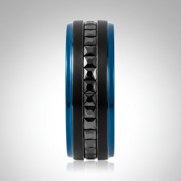 STALLION — Center-through axial view — men's tungsten wedding ring.