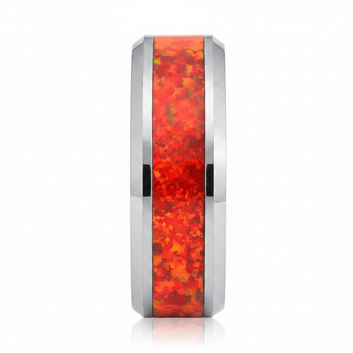 STARFALL — Front-facing straight-on view — men's tungsten wedding ring.