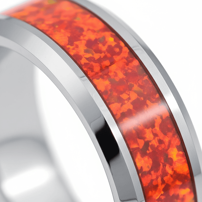 STARFALL — Extreme macro detail — men's tungsten wedding ring.
