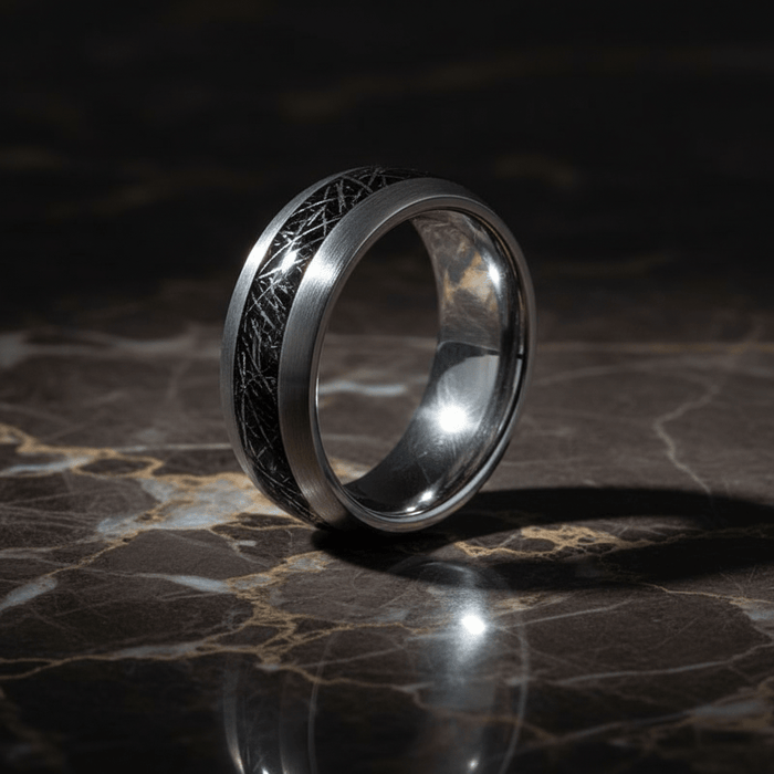 STARY — detail view — men's tungsten carbide wedding ring | Aydins Jewelry
