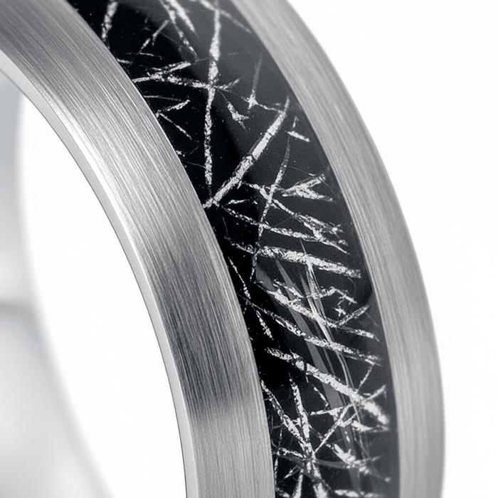 STARY — close-up detail — men's tungsten carbide wedding ring | Aydins Jewelry