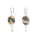 Sterling Silver Abalone & Grey Pearl Dangle Earrings 1 1/2 Inches
